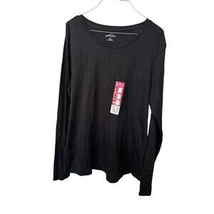 Eddie Bauer Womens XL Black Long Sleeve Scoop Neck T Shirt Undershirt Soft Comfy